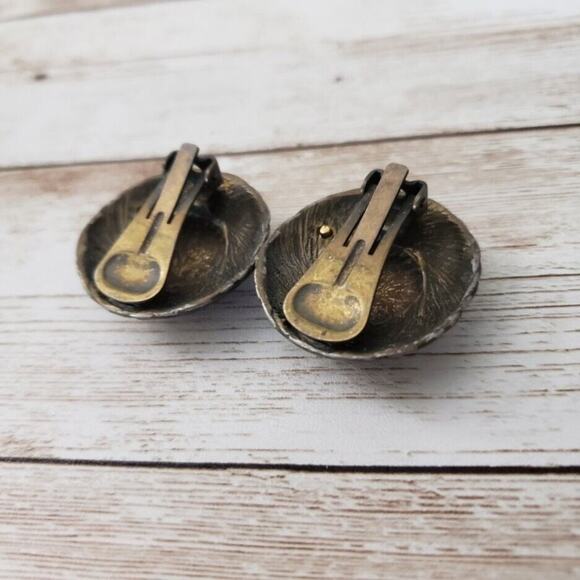 Vintage Clip On Earrings - Large Circular Statement Woven Design - Picture 3 of 4